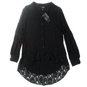 Nicole Miller Women's Black Lace Asymmetrical Button-up Shirt L Large